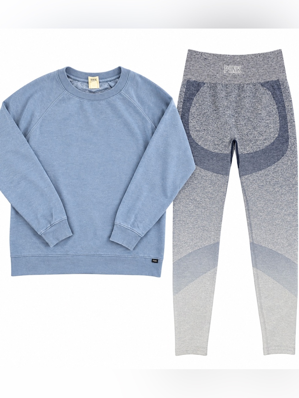 Victoria’s Secret PINK Seamless Ombré Leggings & Blue Crewneck Sweatshirt Set